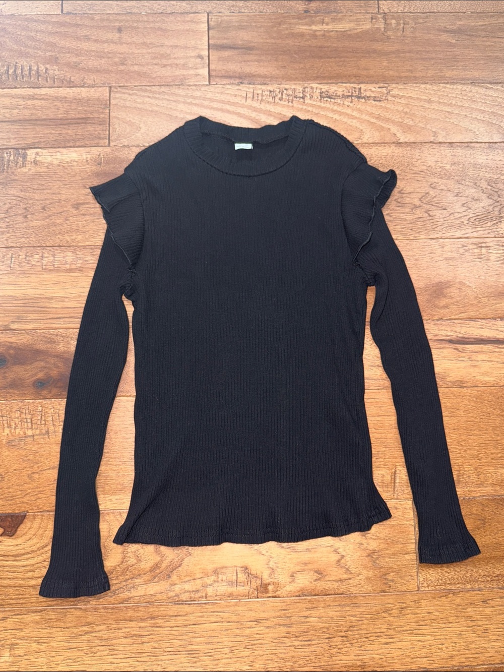 Girls Black Long-Sleeve Ribbed Shirt - Size US 10Y